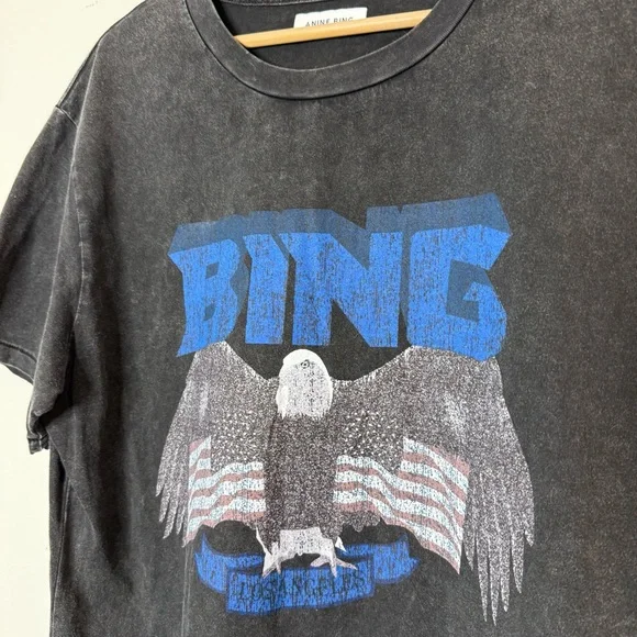 Anine Bing Vintage Eagle Los Angeles Tee in washed black size medium - Picture 9 of 9